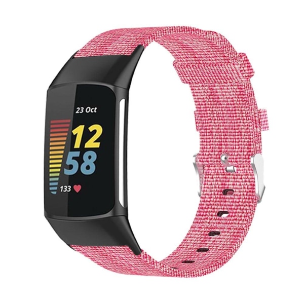 Fitbit Charge 5 åndbar urrem i nylon - Lyserød Pink