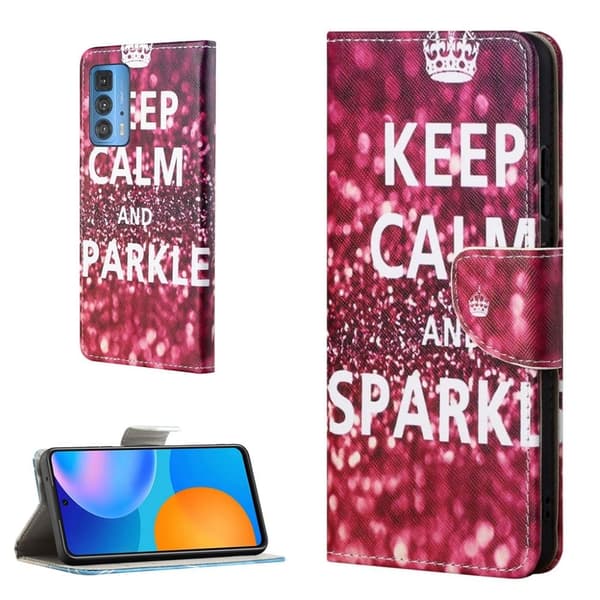 Wonderland Motorola Edge 20 Pro Flip Etui - Keep Calm og Sparkle Red