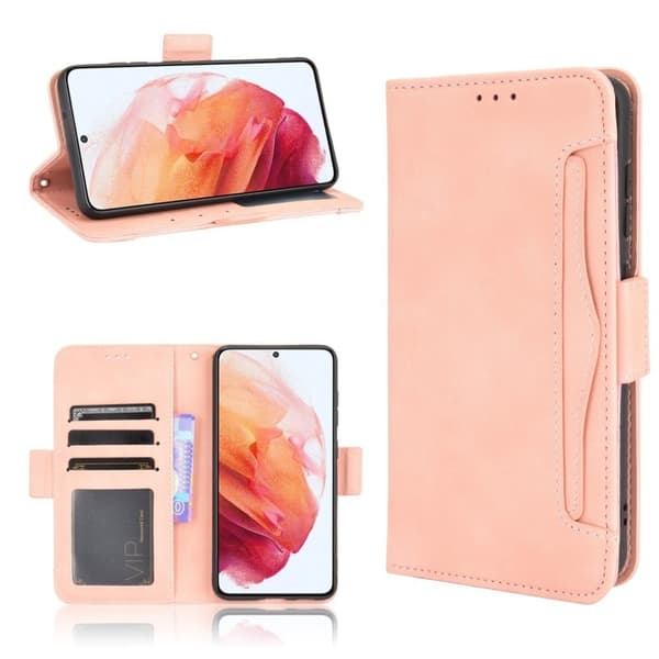 Modern-styled Lær Lommebok Etui til Samsung Galaxy S21 FE - Rosa Pink