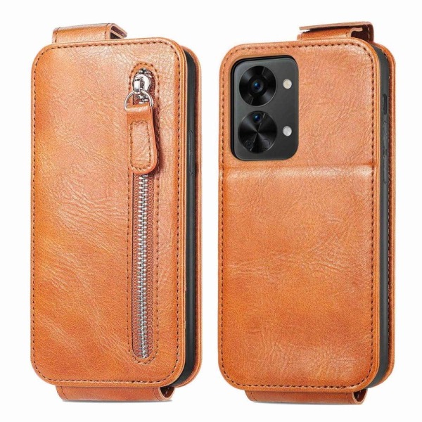 Vertical Flip Phone Suojakotelo With Zipper For OnePlus Nord 2T - Ruskea Brown