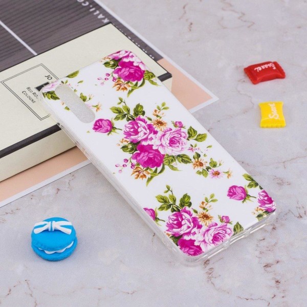 Huawei P20 Pro mobiletui i silikone- og plastik med selvlysende mønster - Blomster i flor Pink