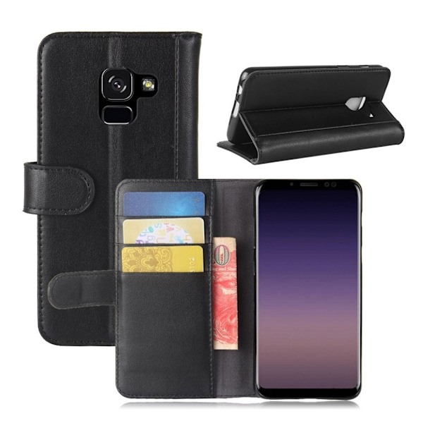 Samsung Galaxy A8 (2018) ægte læder flip etui - Sort Black