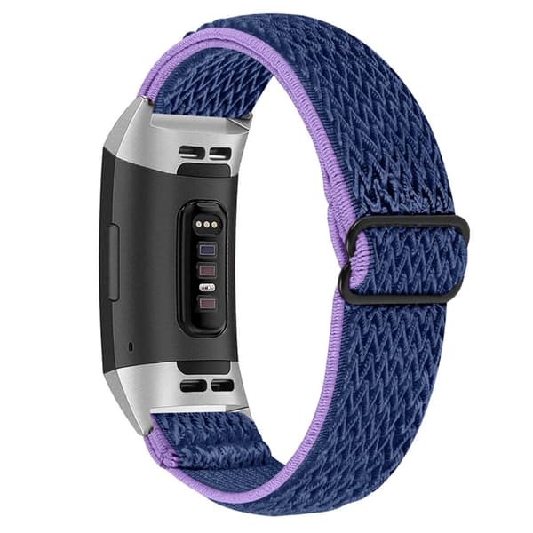 Fitbit Charge 4 / Charge 3 elastisk klokkerem i nylon - Lilla / Blå Purple