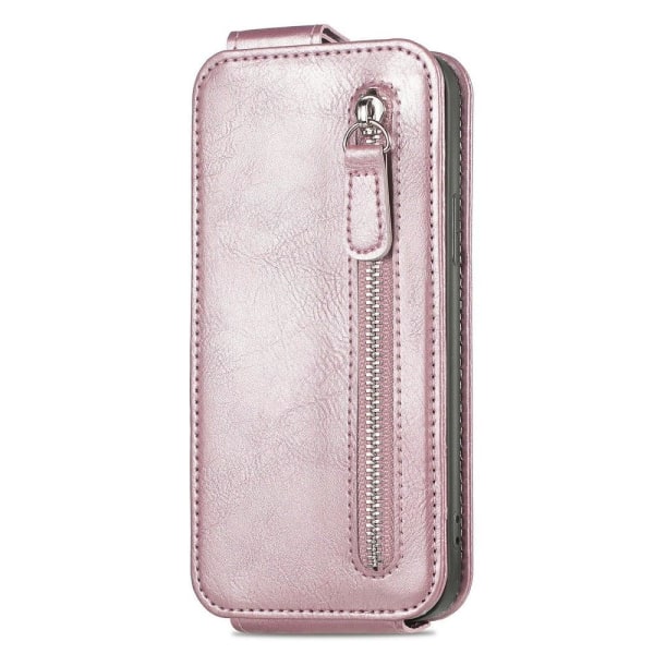 Vertical Flip Phone Fodral med Zipper till Google Pixel 7 Pro - Rosa