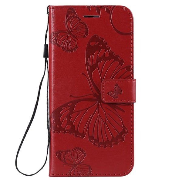 Huawei P Smart 2019 trykt sommerfugl læder flip etui - Rød Red
