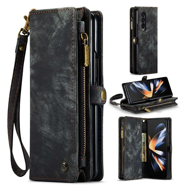 CaseMe Samsung Galaxy Z Fold4 Zipper Lompakko - Musta Black