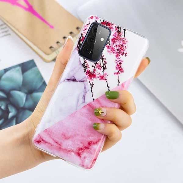 Marble Samsung Galaxy A72 5G Etui - Flowery Marmor Pink