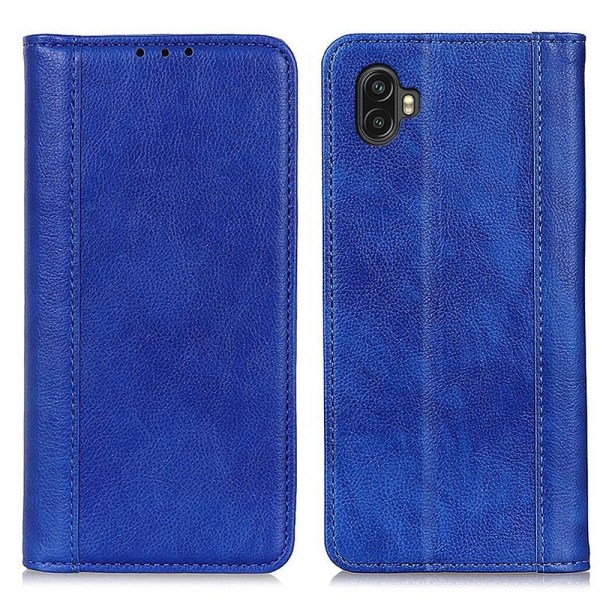 Äkta läder Samsung Galaxy Xcover 6 Pro fodral med magnetisk stän Blå