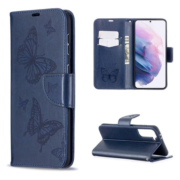 Butterfly Samsung Galaxy S21 Plus flip etui - mørkeblå Blue
