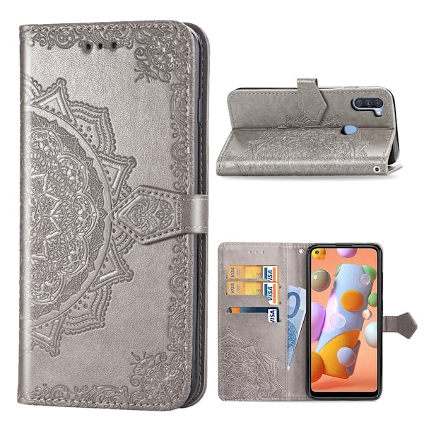 Mandala Samsung Galaxy A11 Flip etui - Grå Silver grey