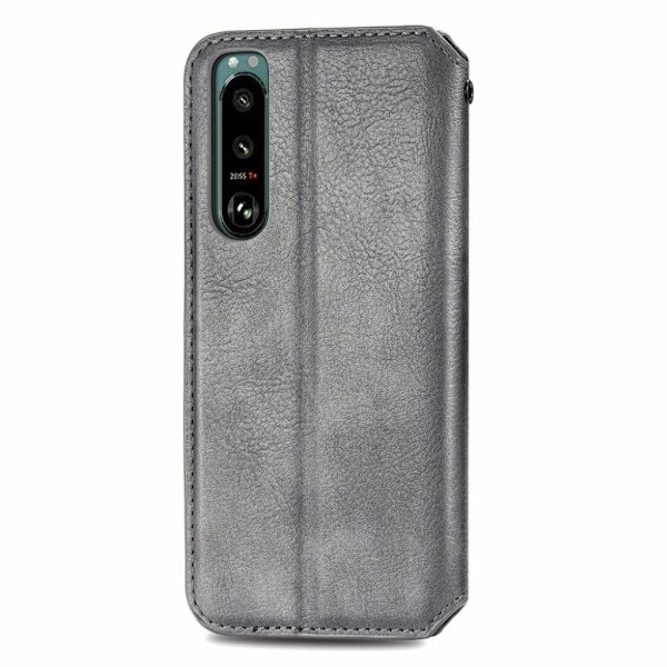 Sony Xperia 5 III læderetui med stilfuldt rombe aftryk - Sølv/Grå Silver grey