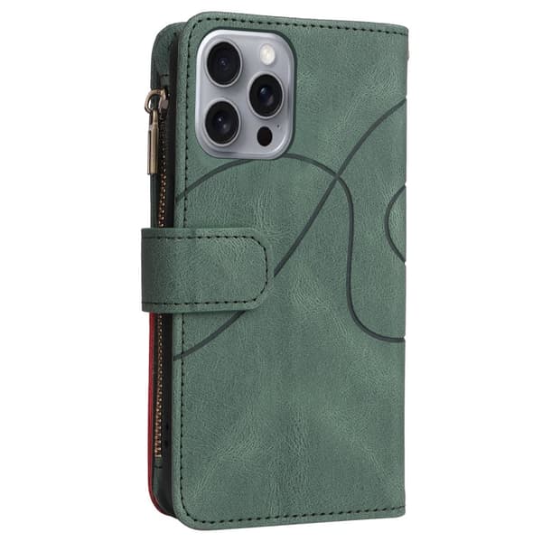 Texturerat läder iPhone 16 Pro fodral med handledsband - Grön Grön