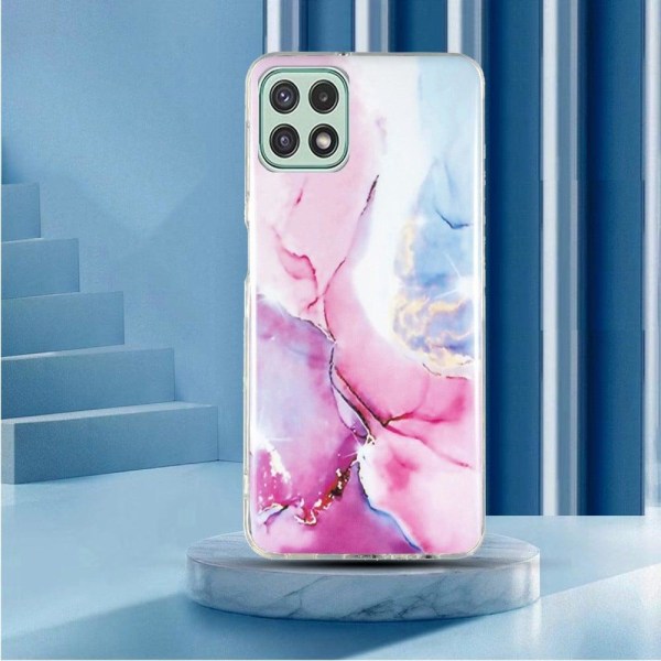 Marmormotiv Samsung Galaxy A22 5G skal - Rosa / Blå multifärg