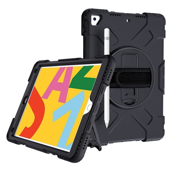 iPad 10.2 (2019) 360 graders holdbar tofarvet silikone etui - Helt Sort Black