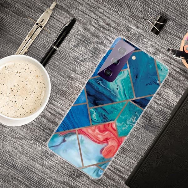 Marble Samsung Galaxy S21 FE Etui - Blue og Oransje Klinkekule Blue