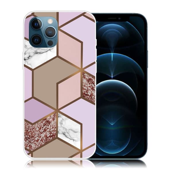 Marble design iPhone 12 Pro / iPhone 12 kotelot - Kultainen Rehevä Laatta Multicolor