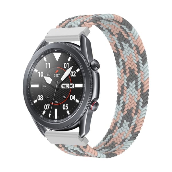 Samsung Galaxy Watch 3 (45 mm) klockarmband i elastisk nylon - Rosa / Vit / Grå Storlek: L multifärg