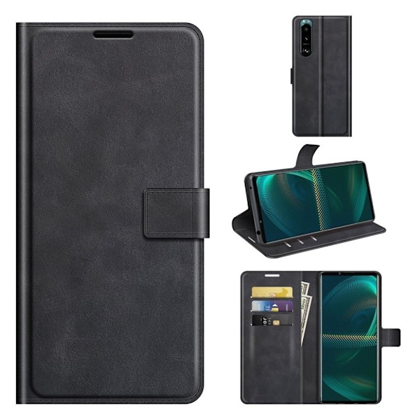 Sony Xperia 5 III nahkainen lompakokkotelo - Musta Black