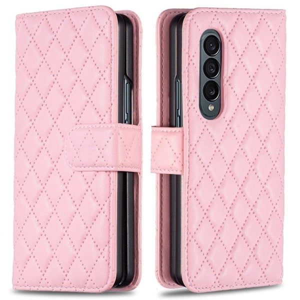 Rhombus pattern matte flip case for Samsung Galaxy Z Fold3 5G - Pink