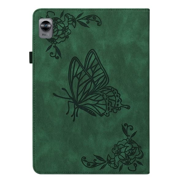 Realme Pad Mini læderetui med sommerfugleblomstmønster - Grøn Green