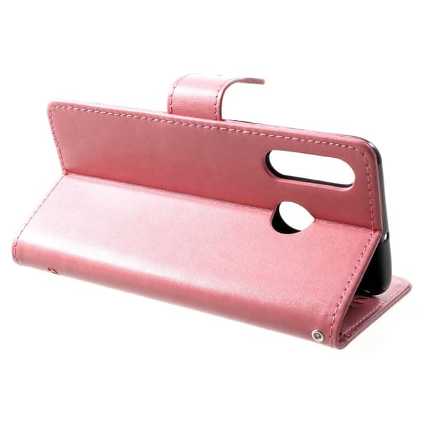 Huawei P30 Lite trykt sommerfugle blomster læder flip etui - Lyserød Pink