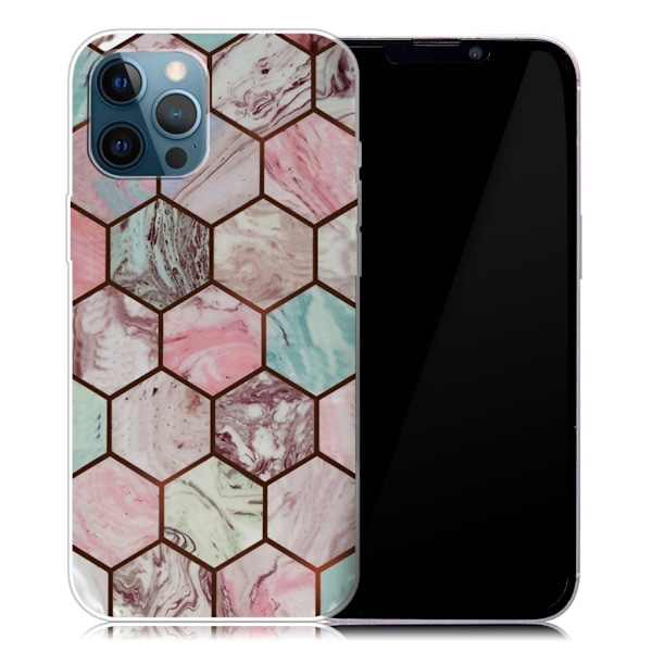 Marble iPhone 13 Pro Max Suojakotelo - Honeycomb Marble Pattern Multicolor