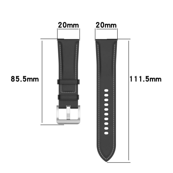 20mm Universal stitching line style cowhide watch strap - Dark B Brun