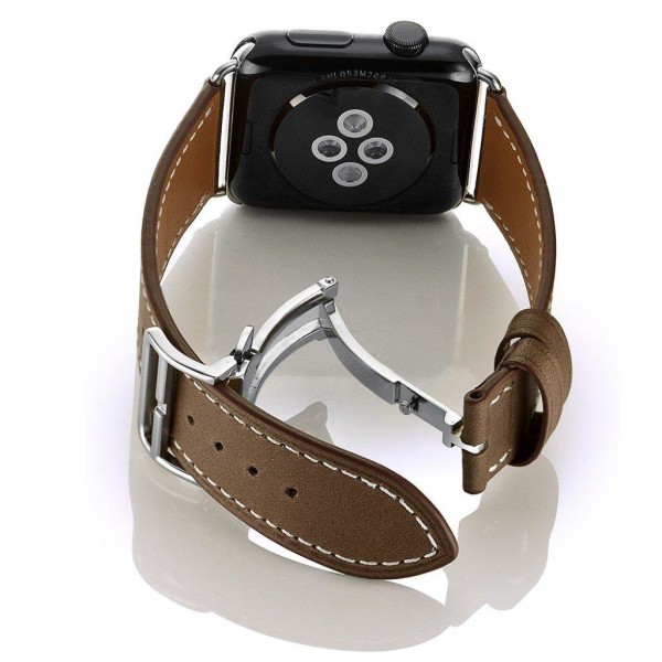 Apple Watch Series 5 40mm simpel ægte læder Urrem - Grå Brown