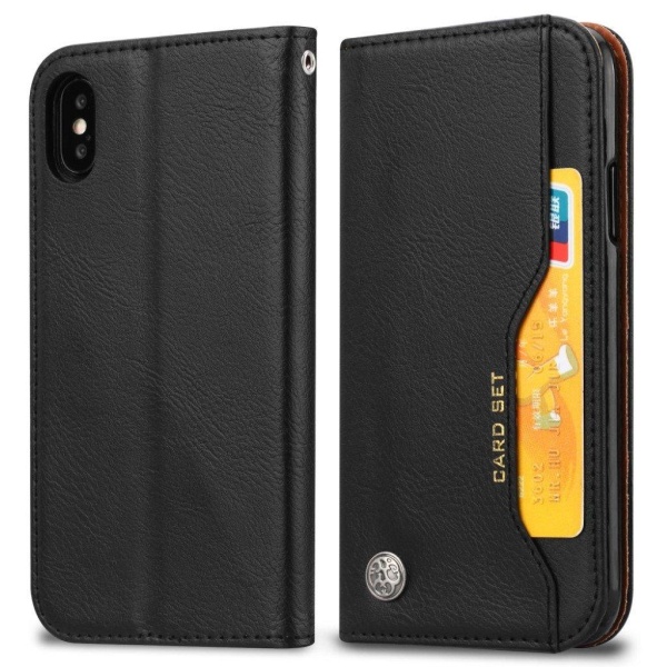 iPhone XS Max mobilfodral konstläder silikon plånbok stående - S Svart