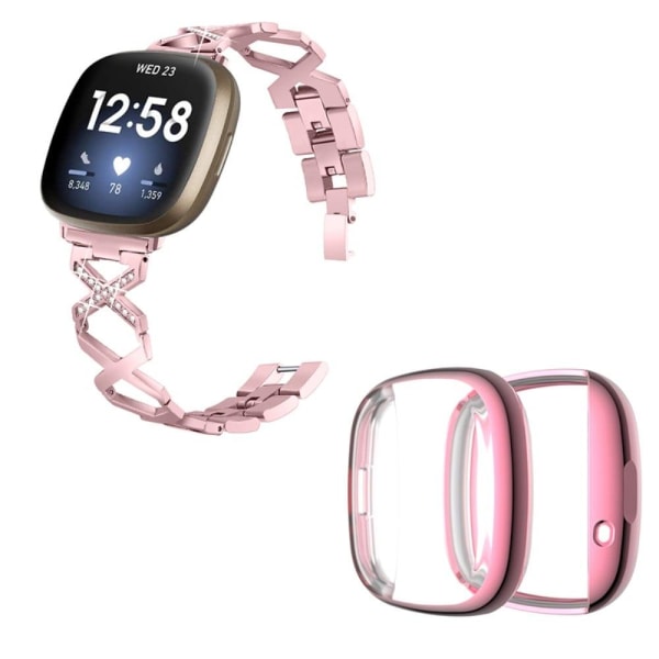 Fitbit Sense / Versa 3 X-shape rhinestone décor watch strap with Rosa