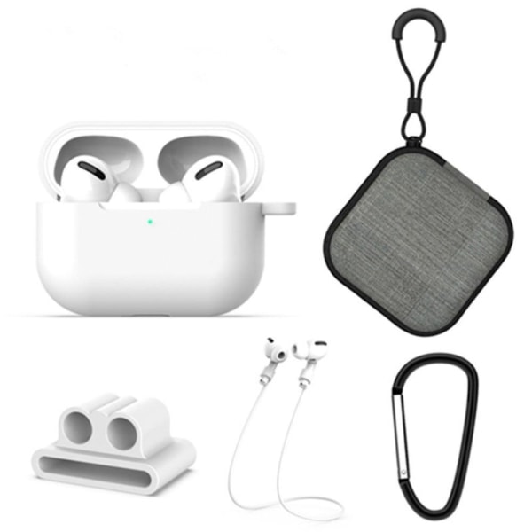 AirPods Pro 2 silicone case set with holder and strap / buckle - White