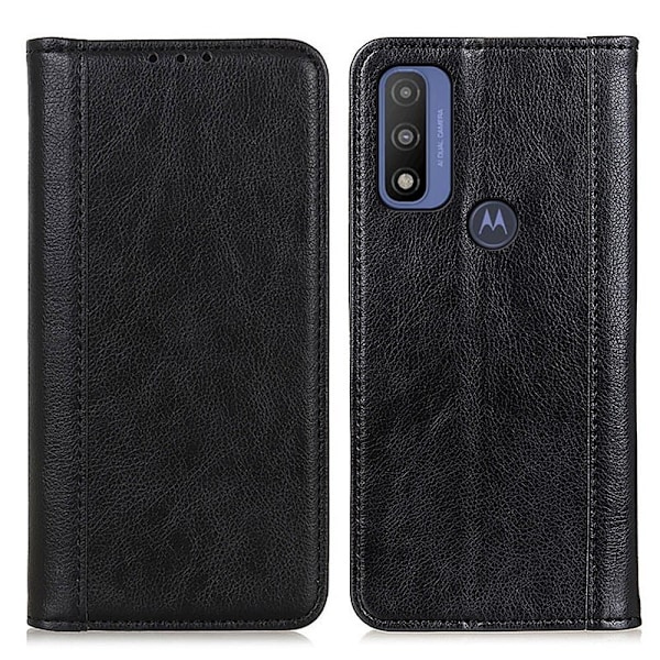 Motorola G Pure ægte læderetui med magnetisk lukning - Sort Black