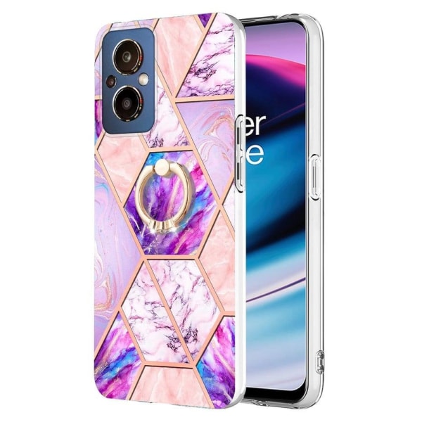 Marble Patterned Suojakuori With Ring Holder For OnePlus Nord N2 Purple