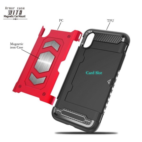 iPhone 9 Plus mobilskal plast silikon kortförvaring magnetiska b Röd