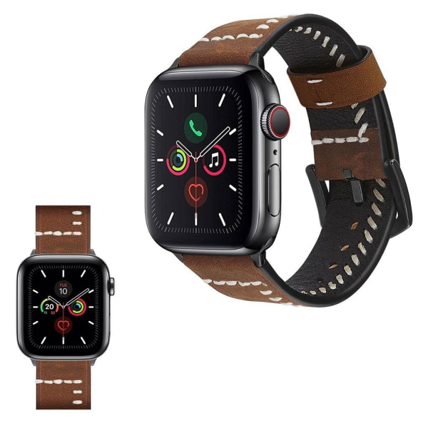 Apple Watch Series 5 / 4 40mm klockarmband i läder med unik söm - Brun Brun