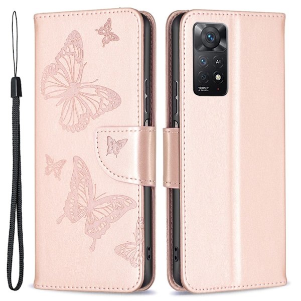 Butterfly läder Xiaomi Redmi Note 11S 5G / Xiaomi Redmi Note 11 Pro fodral - Rosa Rosa