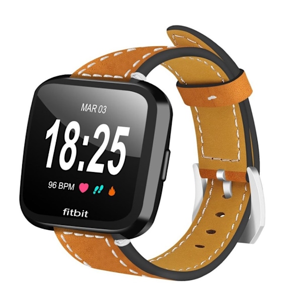 Fitbit Versa klockarmband i geniun läder matt giftfri klassiskt metallspänne - Brun Brun