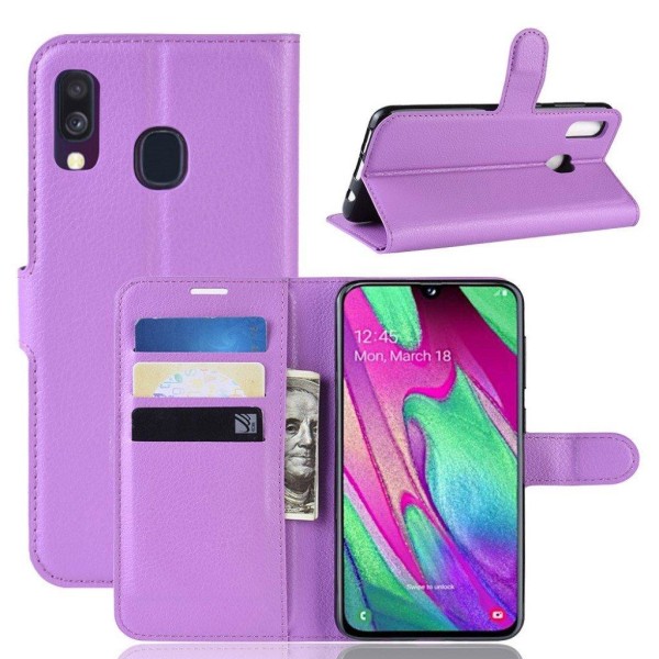 Samsung Galaxy A40 Litchi lædercover - lilla Purple