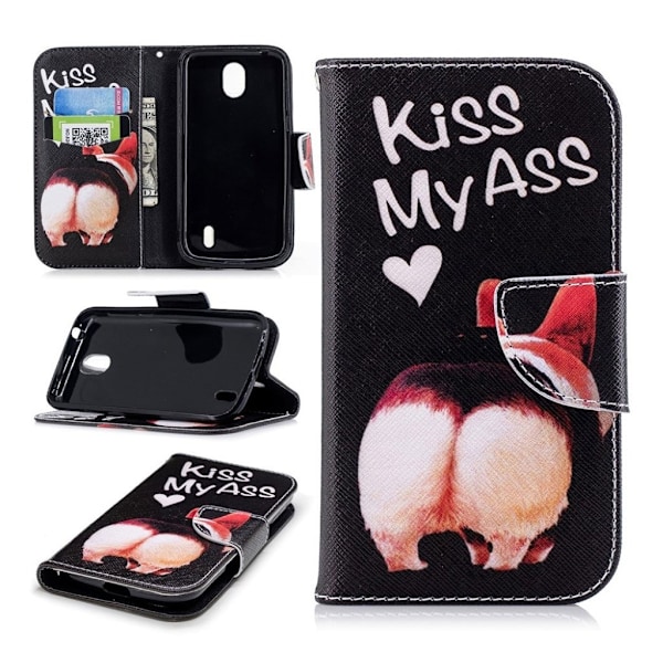 Nokia 1 Printet Mønster PU læder flip etui - Kiss My Ass Multicolor