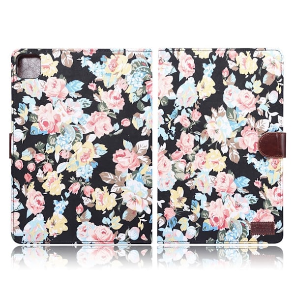 iPad Air (2020) blomster klæde læder flip etui - sort Black