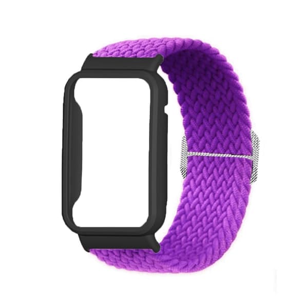 Xiaomi Mi Band 7 Pro nylon elastisk urrem med cover - Lilla / Sort Purple