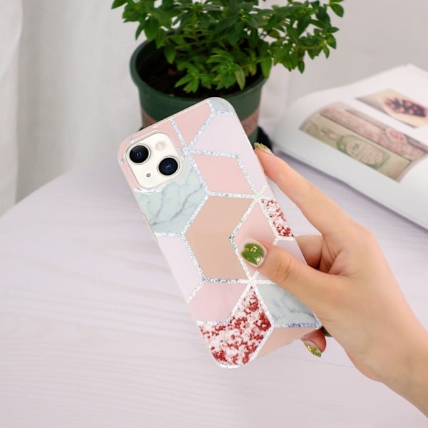 Marble iPhone 15 Etui - Electroplated Pink Rhombus Pink