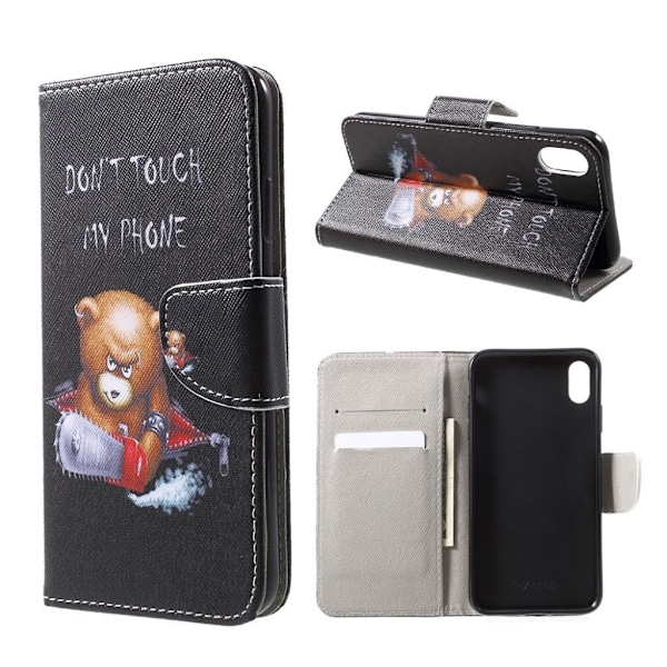 iPhone Xs Max flip cover i læder med tværgående tekstur - Angry Bear Multicolor