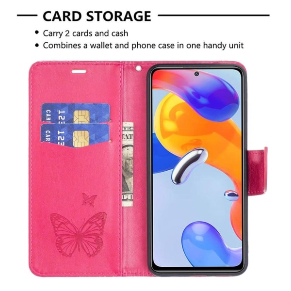 Butterfly Xiaomi Redmi Note 11S 5G / Xiaomi Redmi Note 11 Pro Læderetui - Pink Pink