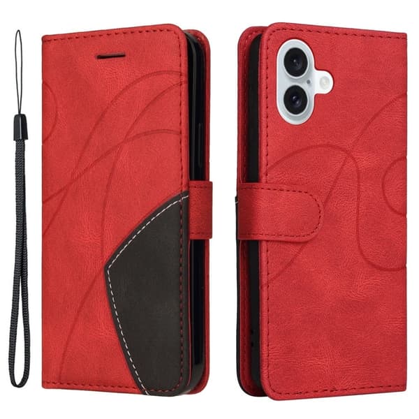 Texturerat läder iPhone 16 Plus fodral med handledsband - Röd Röd