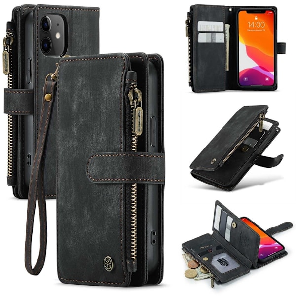 CaseMe iPhone 12 Mini etui med lynlås og pung - Sort Black
