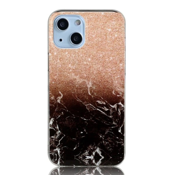 Marmormotiv iPhone 14 skal - Roséguld Svart Marmor multifärg