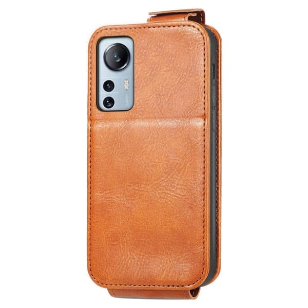 Vertical Flip Phone Etui med Zipper til Xiaomi 12 Lite - Brun Brown