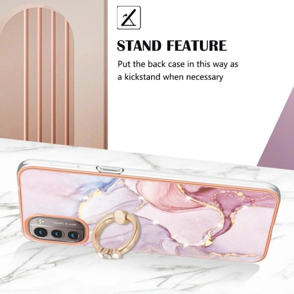 Marble Mønstret Cover med Ring Holder til Nokia G11 / G21 - Rose Guld Marmor Haze Pink