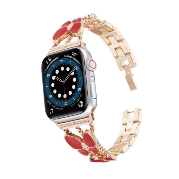 Apple Watch 42mm - 44mm strassikivikoristeinen perhonen koristeellinen kellonhihna - Ruusukulta / Punainen Pink